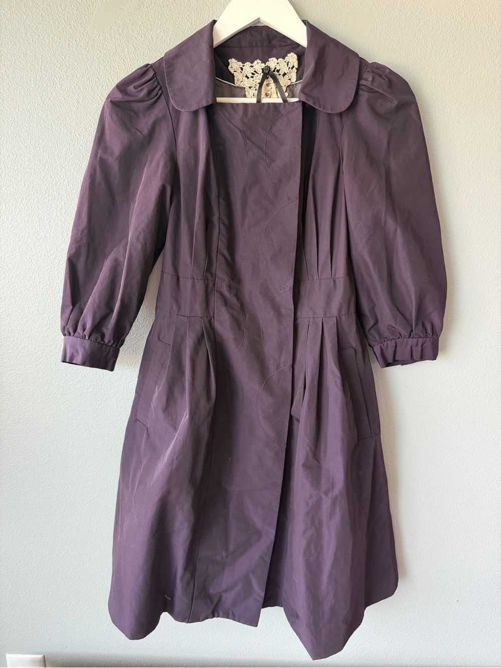 Floreat Anthropologie plum purple knee length short sleeve dress jacket sz 0